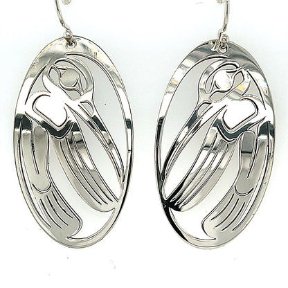 Earrings - Sterling Silver - Oval - Hummingbird