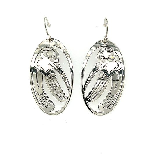 Earrings - Sterling Silver - Oval - Hummingbird