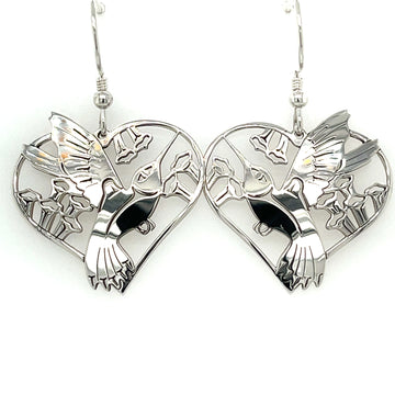 Earrings - Sterling Silver - Heart Shape - Hummingbird
