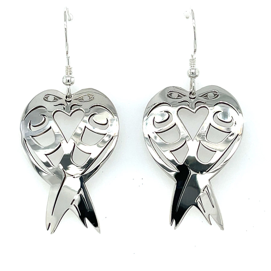 Earrings - Sterling Silver - Cutout Stencil - Lovebirds