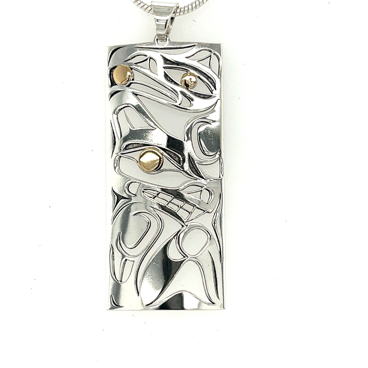 Pendant - Gold & Silver - Rectangle - Wolf & Raven