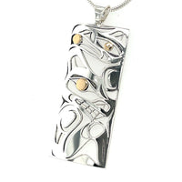 Pendant - Gold & Silver - Rectangle - Wolf & Raven