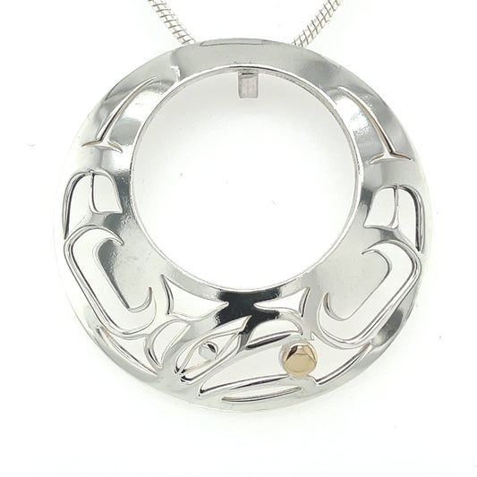 Pendant - Gold & Silver - Round Offset - Raven
