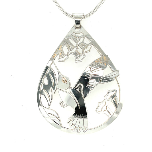 Pendant - Gold & Silver - Teardrop - Hummingbird