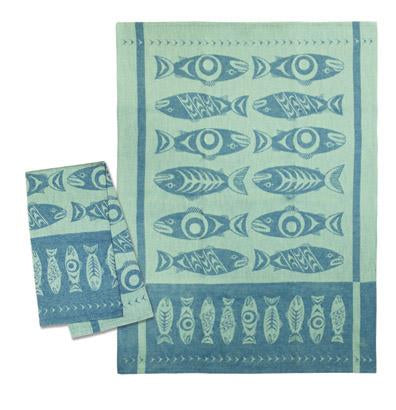 Tea Towel - Jacquard - Wild Salmon - Blue
