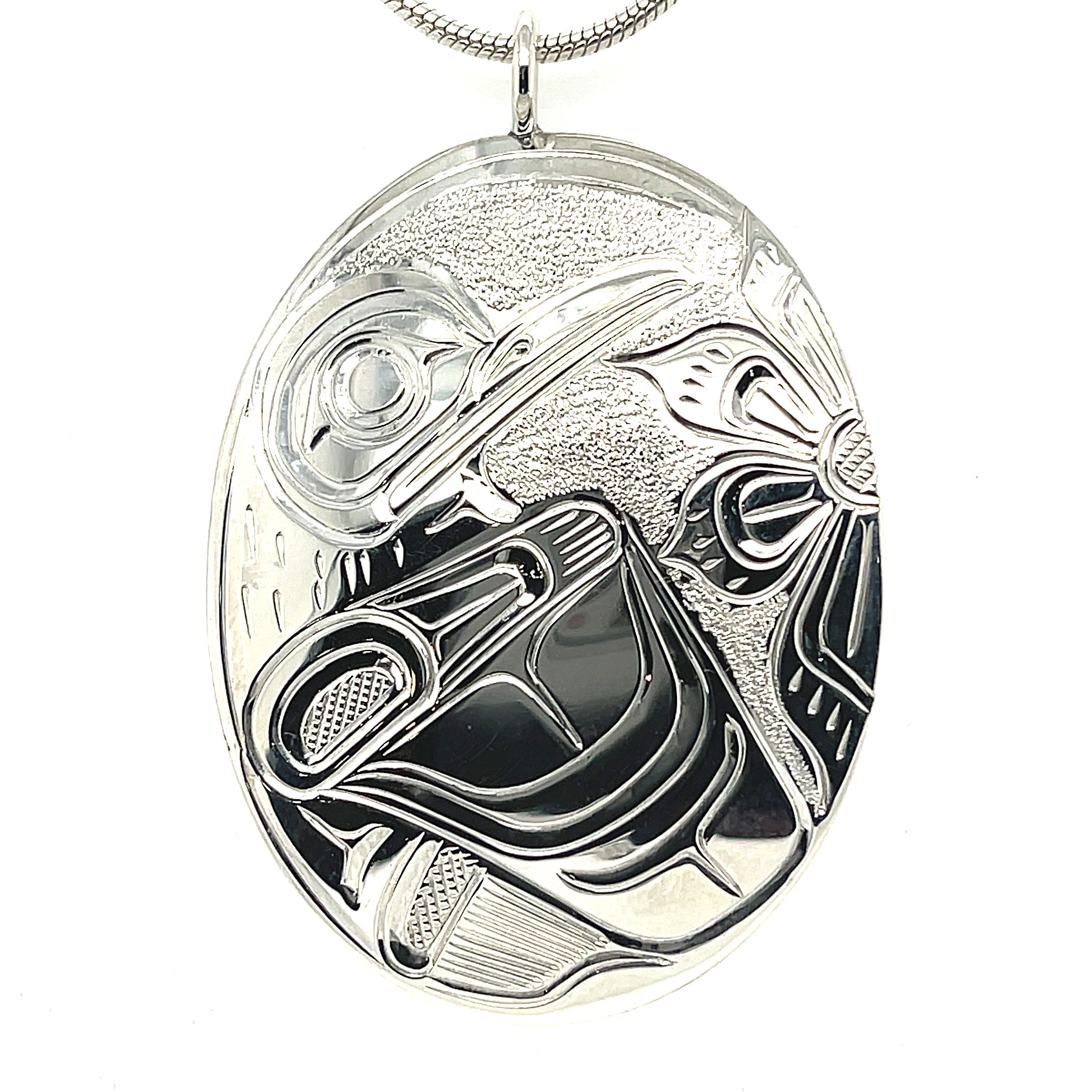 Pendant - Sterling Silver - Large - Oval - Hummingbird