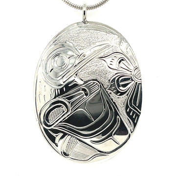 Pendant - Sterling Silver - Large - Oval - Hummingbird