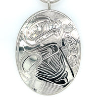 Pendant - Sterling Silver - Large - Oval - Eagle & Salmon