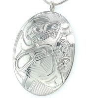 Pendant - Sterling Silver - Large - Oval - Eagle & Salmon