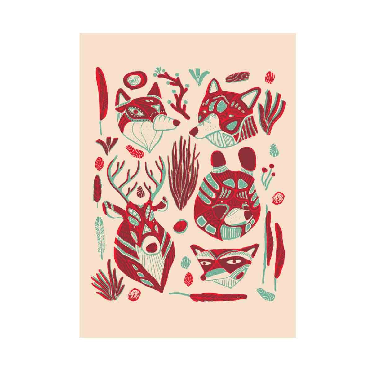 Postcard - Woodlands Animals