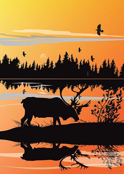Card - Preston - Caribou Sunset - 6x9