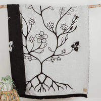 Blanket - Wool Blend - Eco-friendly - Woodland Floral Black/White - Reversible