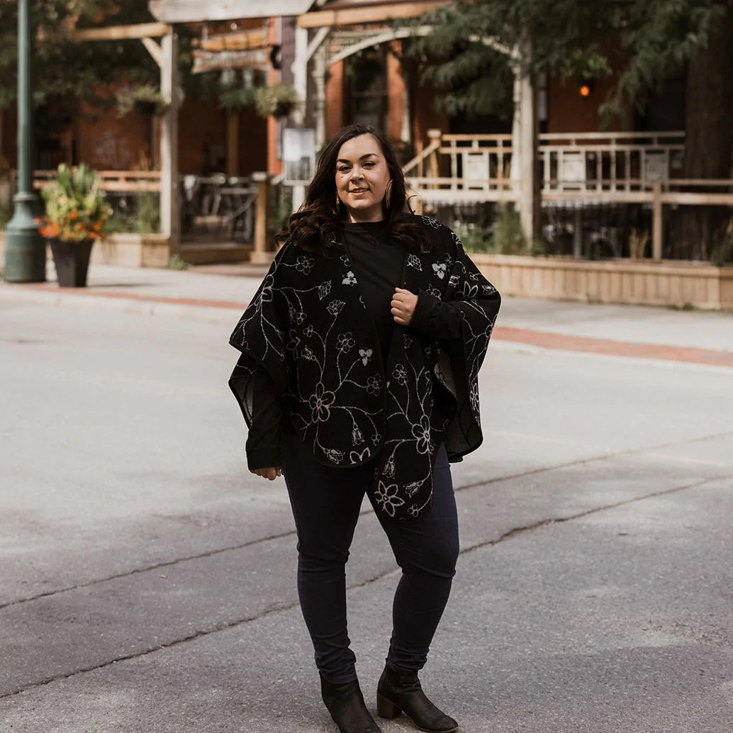 Shawl - Wool Blend - Eco-friendly - Fleurs - Reversible