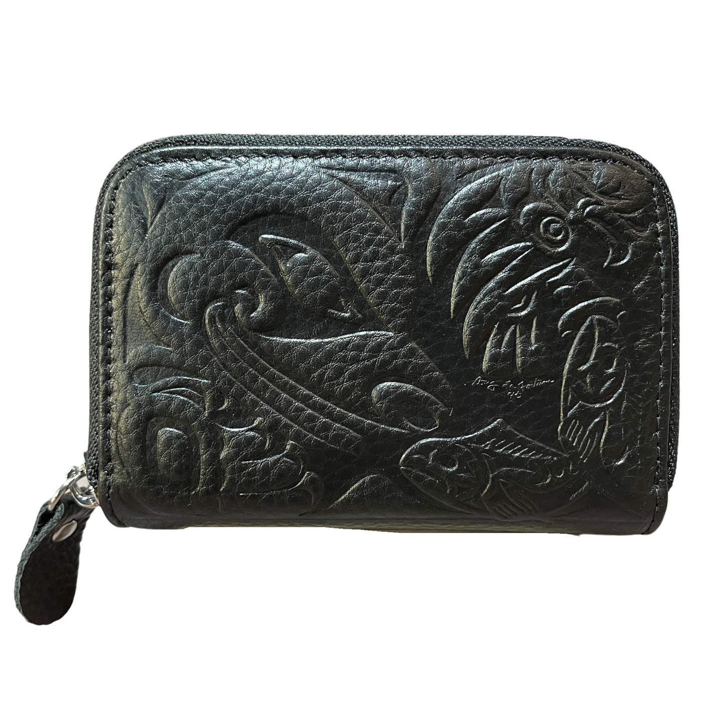Cardholder - Leather - Black - Bear with Eagle & Salmon